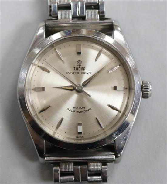 A gentlemans stainless steel Tudor Oyster Prince self-winding wrist watch on associated bracelet.